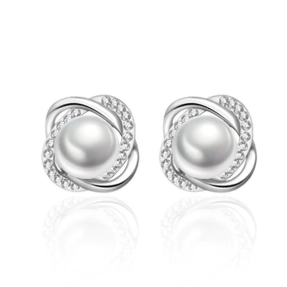 NEW Sterling Silver Diamond Pearl Stud Earrings - Picture 9 of 9